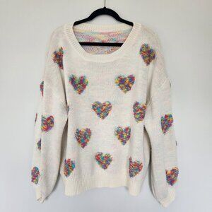 SHEIN Curve 3XL Plush Heart Patterned Drop Shoulder Sweater Lightweight  - Light